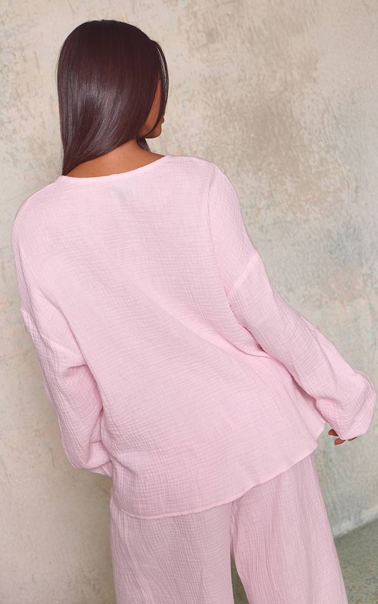 Rose Chemise Petite Texturée En Gaze De Coton Avec Liens À Nouer Devant - Ensemble Coordonné