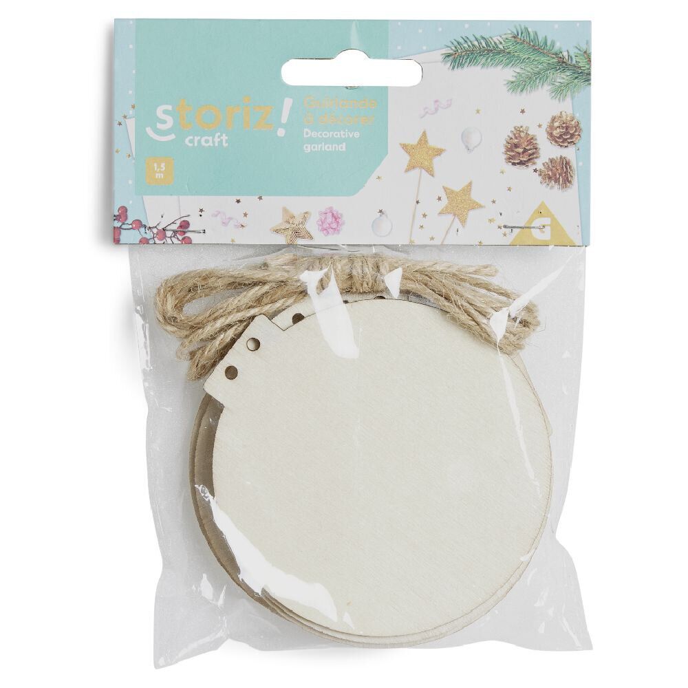 Guirlande corde boule plate à décorer en bois 1,5m