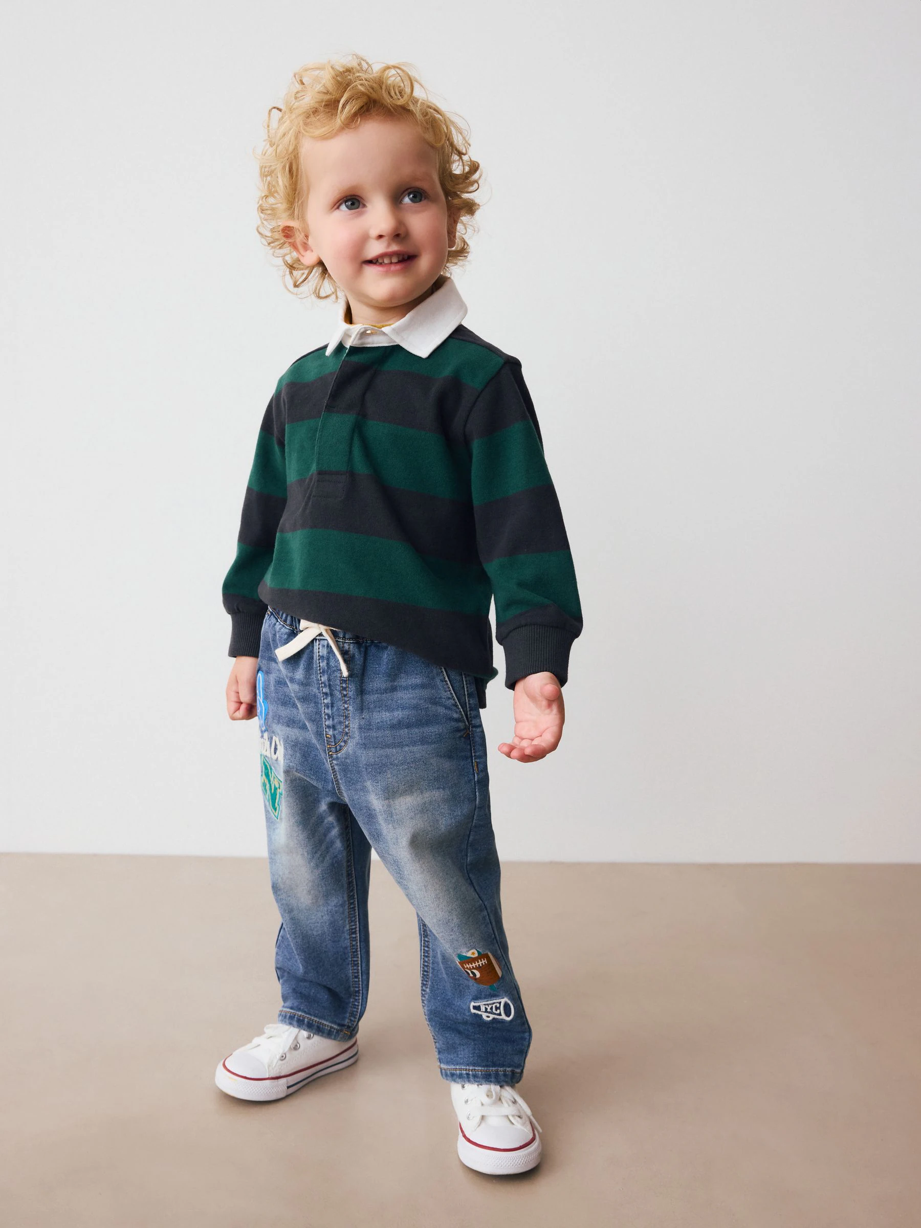 Middenblauwe Varsity - Jeans met elastische taille (3mnd-7jr)