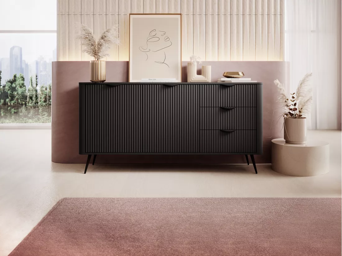 Buffet 2 portes et 3 tiroirs en MDF - Noir - ELONARIA II de Pascal Morabito