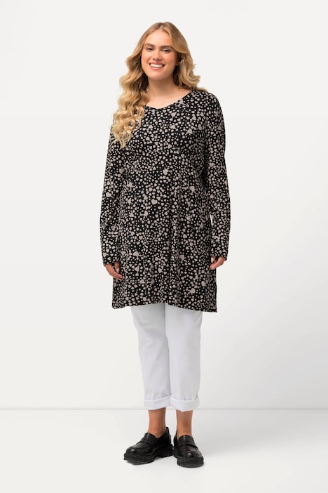 Shirt-Tunika, Zierfalten, V-Ausschnitt, Langarm