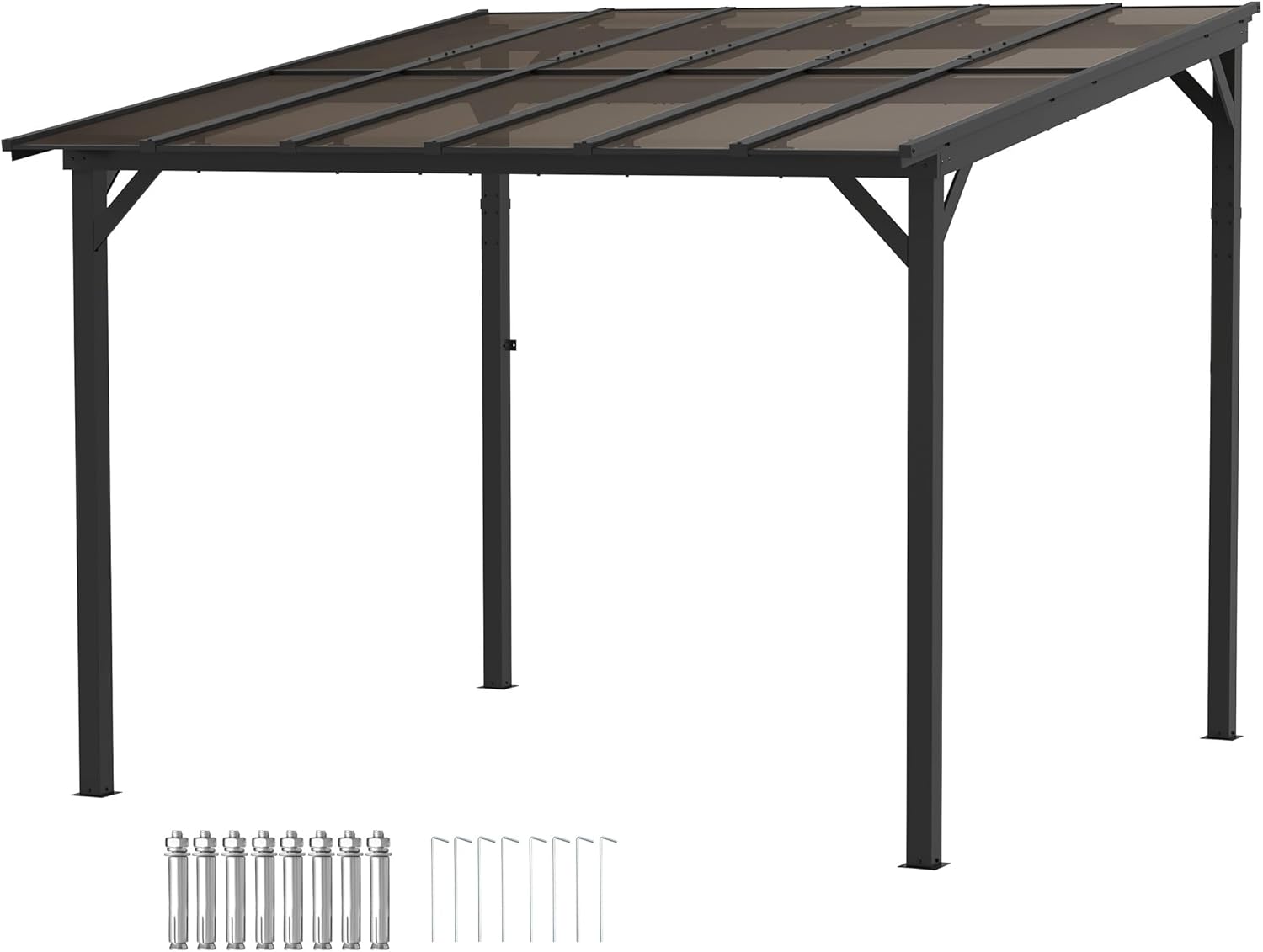Outsunny Pergola Pavillon ca. 3x3m, Wasserdicht, Stabil, Winterfest Terrassenüberdachung mit UV-Schutz 50+, Wandmontiert Gartenpavillon aus Metall, Sonnenschutz für Garten Terrasse Balkon Dunkelgrau