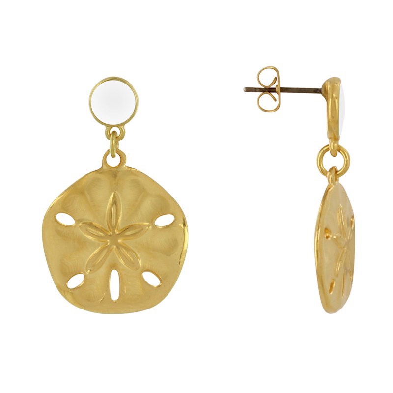 Boucles d'Oreilles Laiton Doré Rond Coloré et Dollar des Sables
