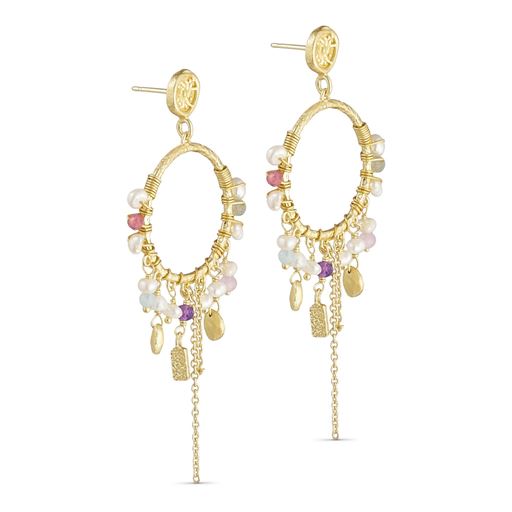 Pure By Nat Perler og Natursten Øreringe, Gold Plated Multi