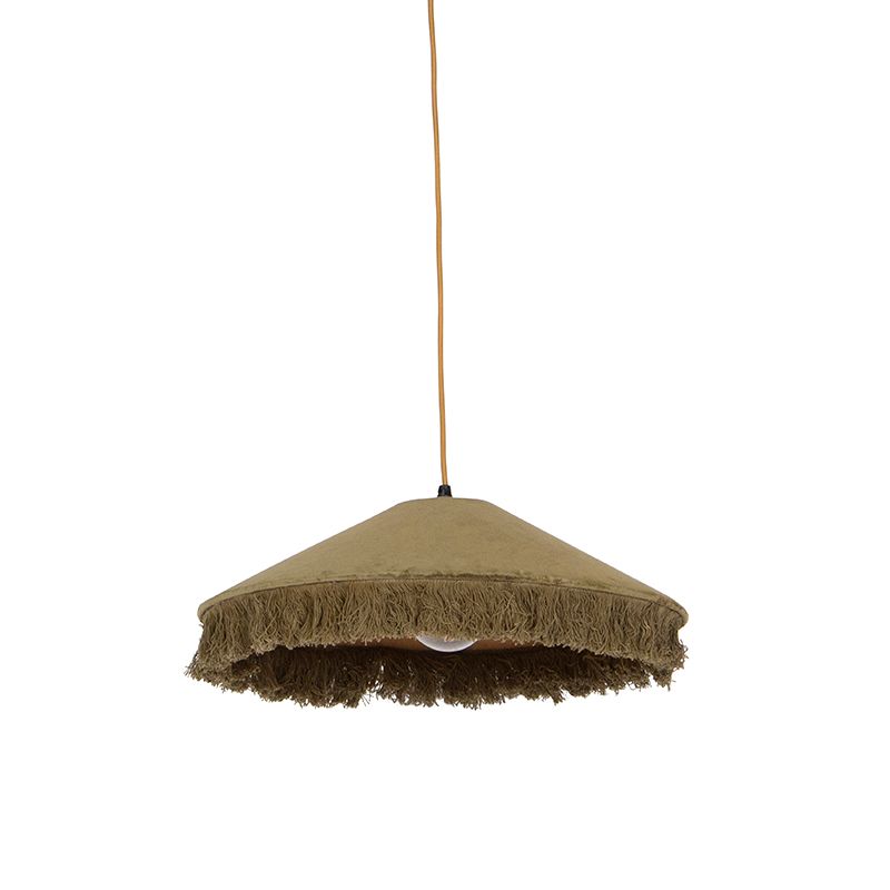 Retro hanglamp groen velours met franjes - Frills
