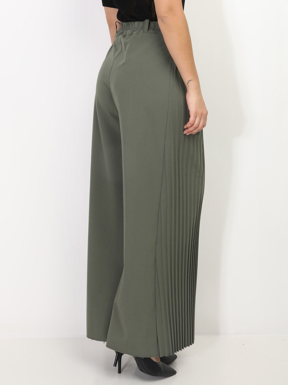 Pantalon de costume palazzo plissé- Kaki