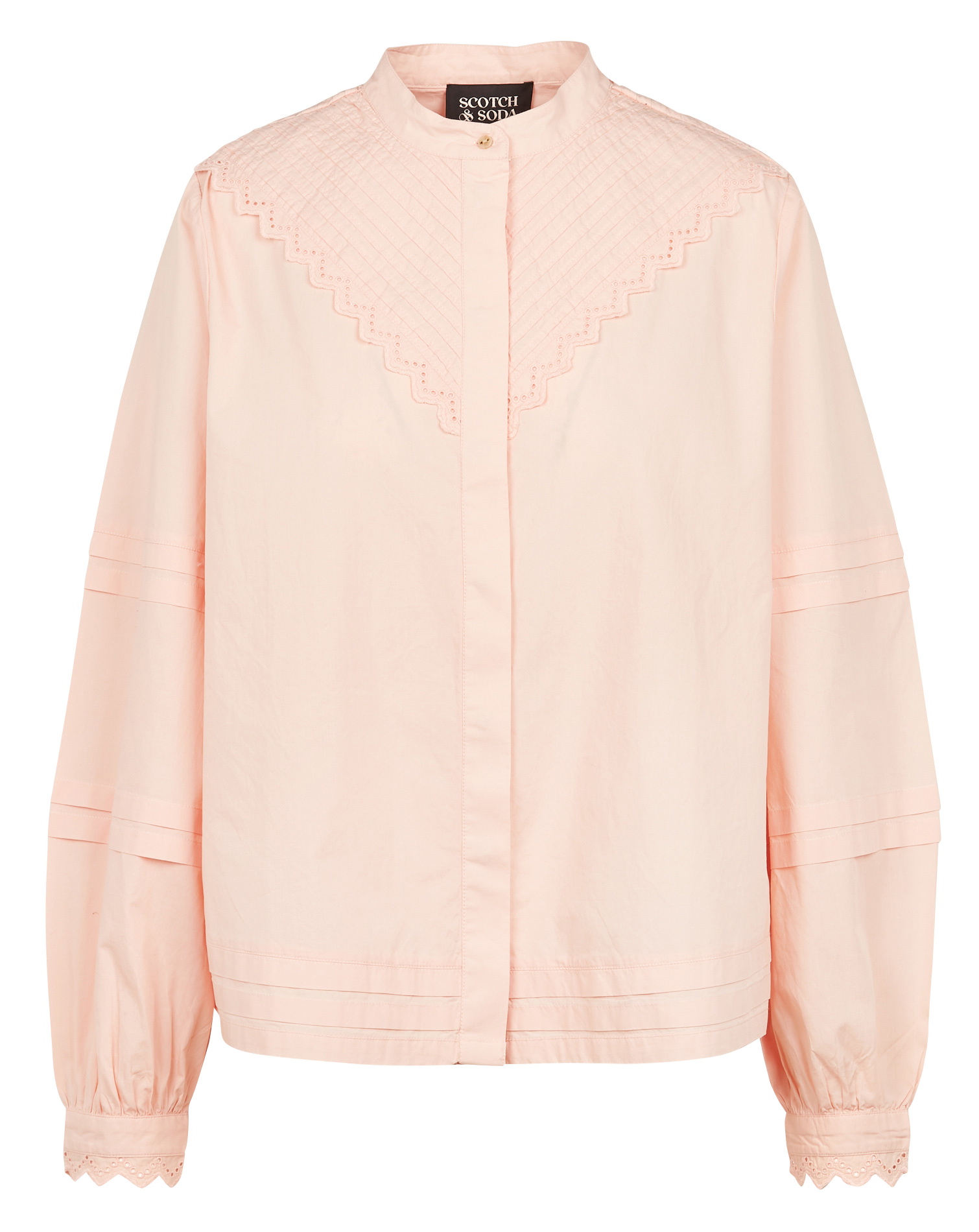 Chemise col rond brodé en coton organique | Rose