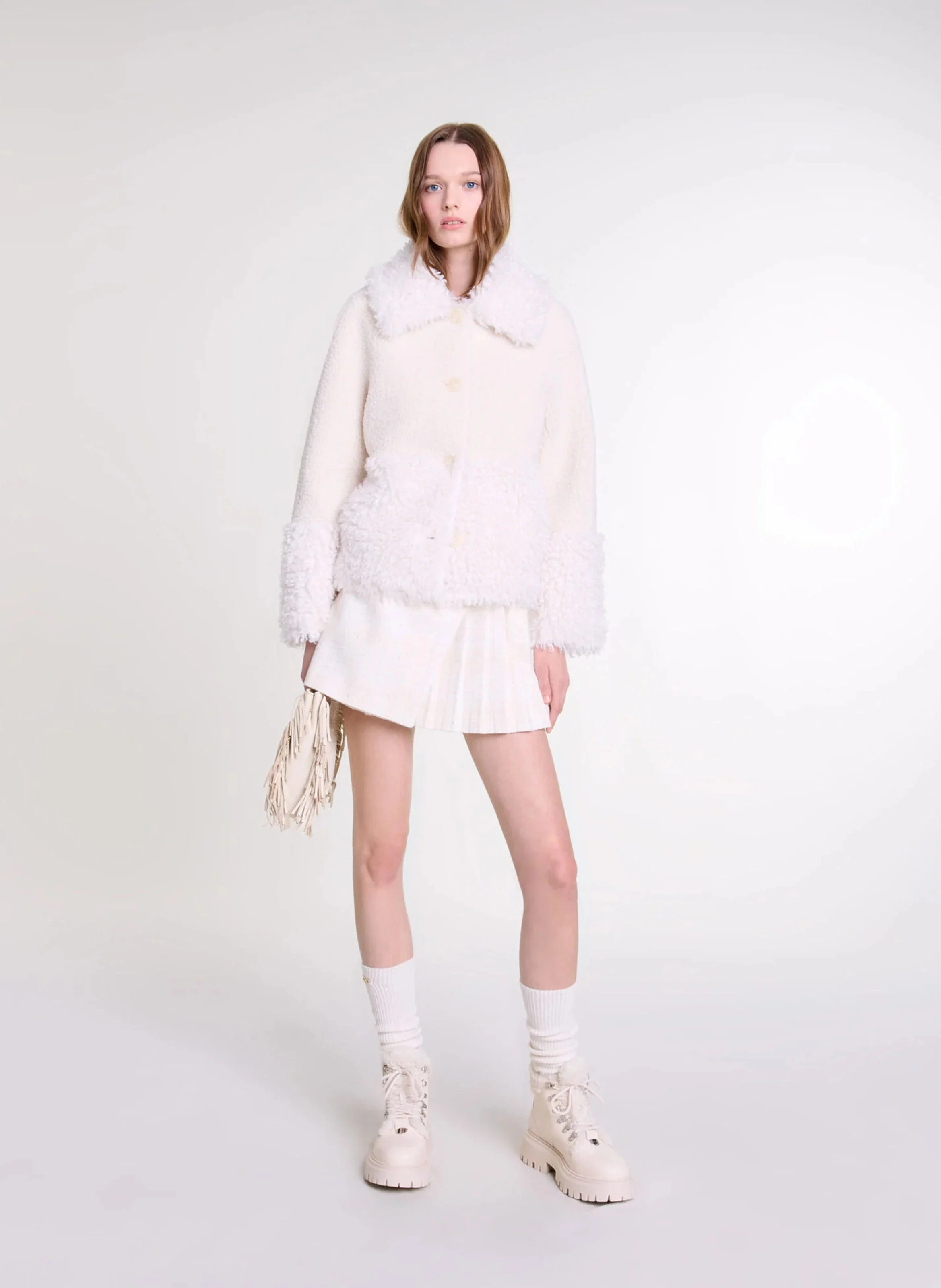 Veste molletonnée à col classique | Beige