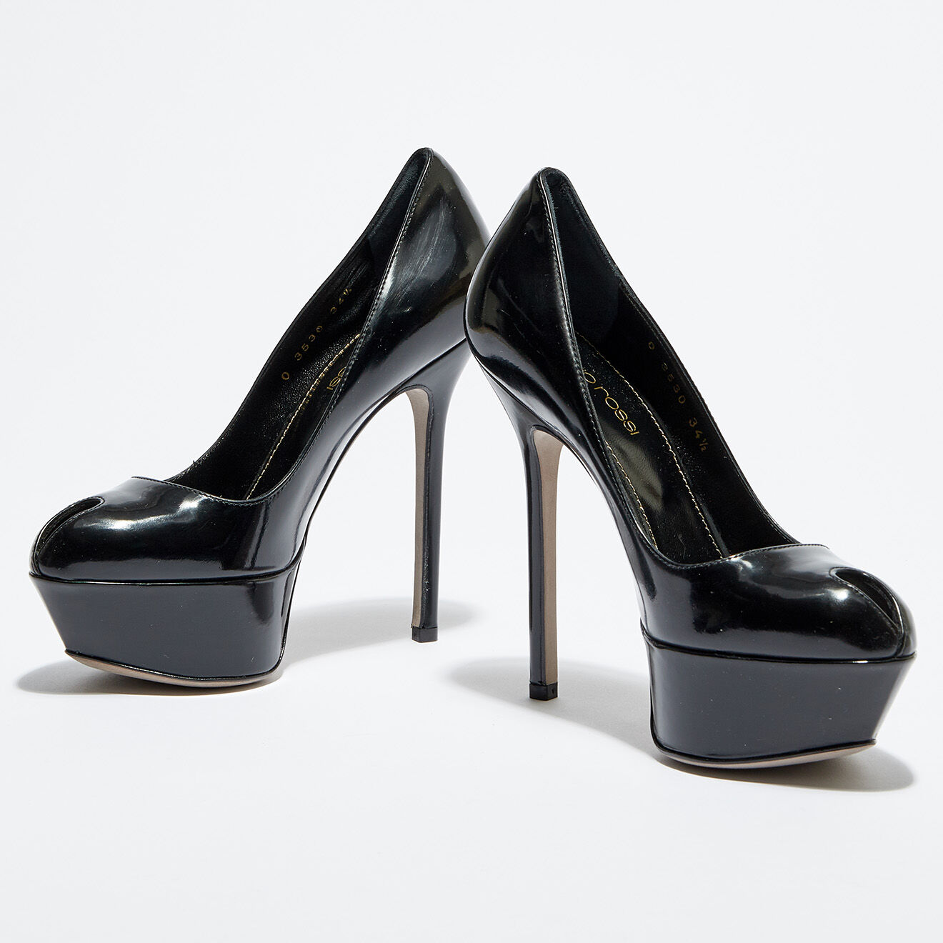 Sergio Rossi Escarpins en Cuir vernis Vit open-toe noirs Talon 13 cm