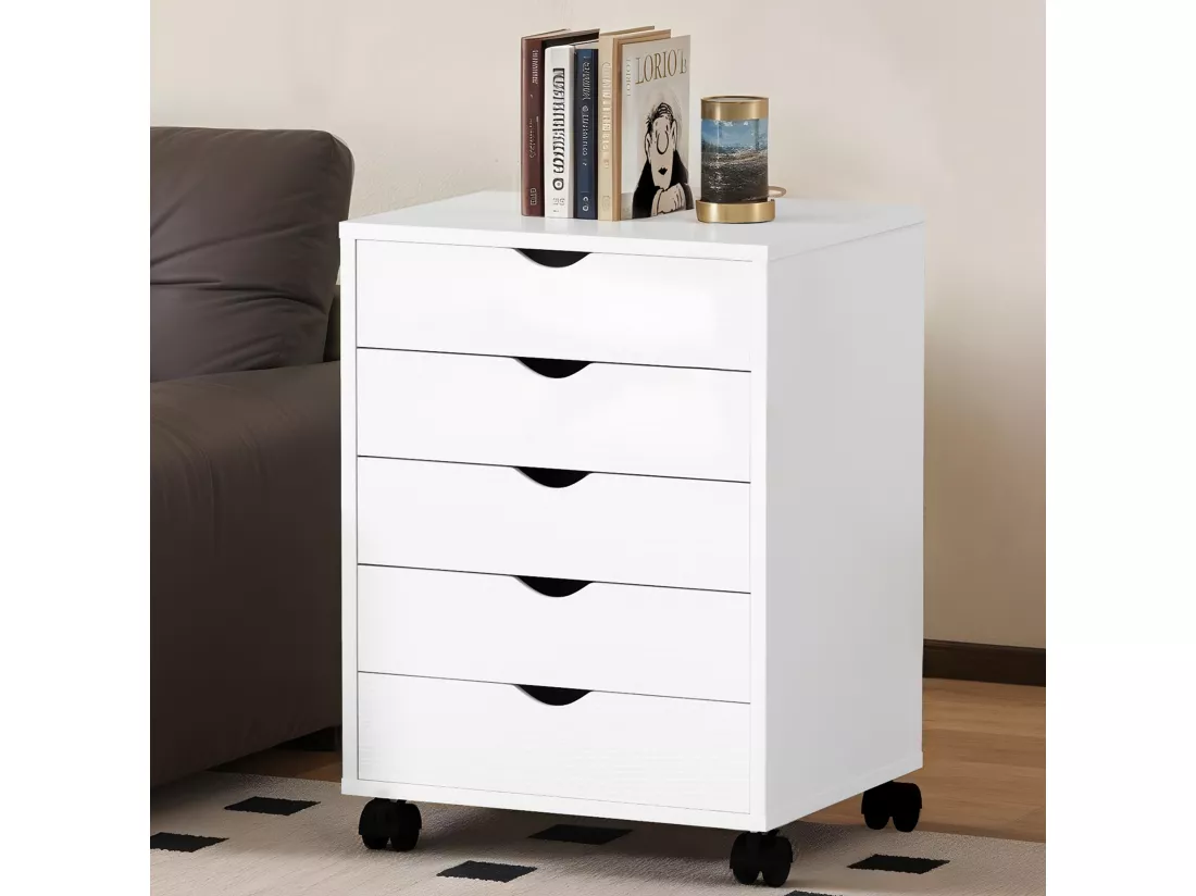 YITAHOME Armoire Mobile à 5 Tiroirs en Bois pour Documents A4, Format Lettre, Armoire de Classement Verticale Portable, Blanc