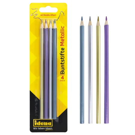 Idena 10522 Buntstifte mit Metallic-Effekt, 4 Farben, dreikant