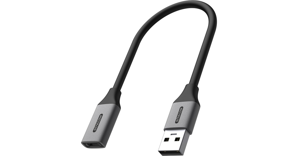 SitecomUSB-A naar USB-C adapter met kabel  (Grijs/zwart, 0,15 meter)
