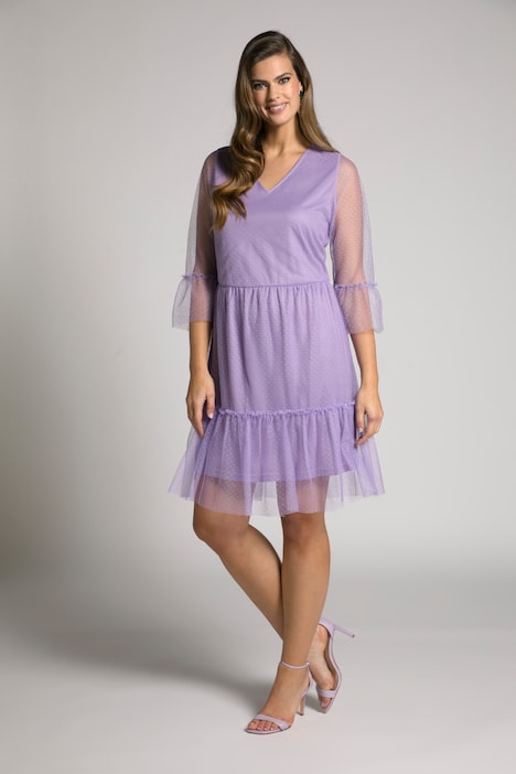 Kleid, doppellagig, A-Linie, V-Ausschnitt, 3/4-Arm