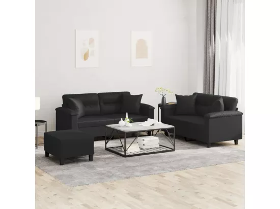 Ensemble de canapés 3 pièces avec coussins noir similicuir