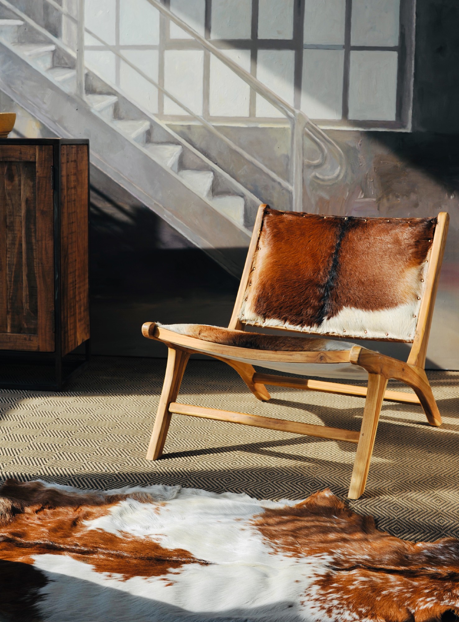 Lounge Stuhl 'Harare', weiß, braun, beige, T 80 cm, B 66 cm, H 69 cm von fischer's lagerhaus