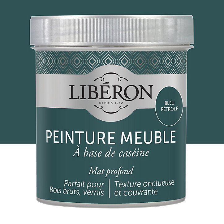 Peinture à base de caséine meubles Libéron bleu pétrole mat 500ml