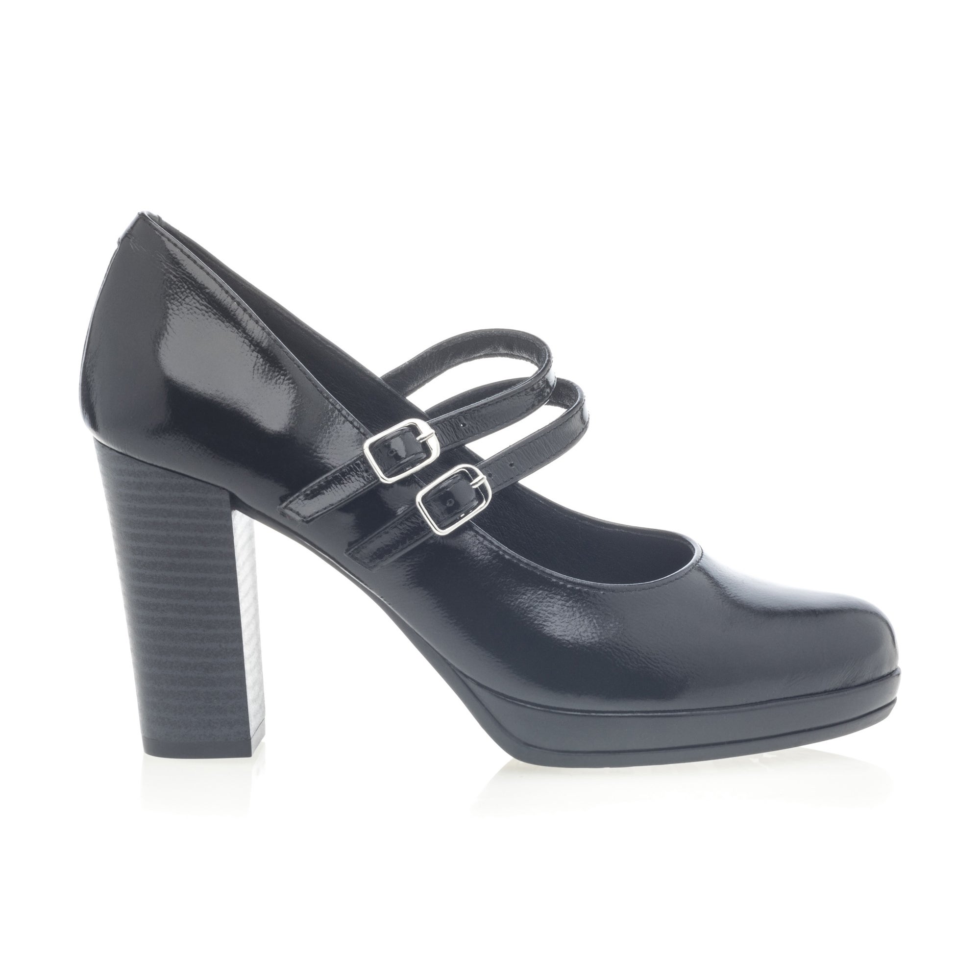 Babies à talon Femme en cuir noir vernis