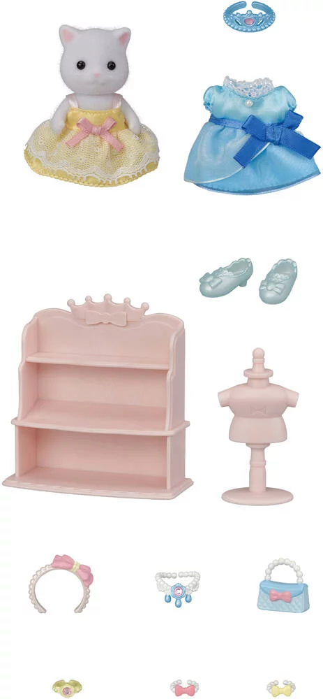 FIGURINE - LA FILLE CHAT PERSAN ET SA PANOPLIE DE PRINCESSE - SYLVANIAN PERSONNAGE ET TENUES