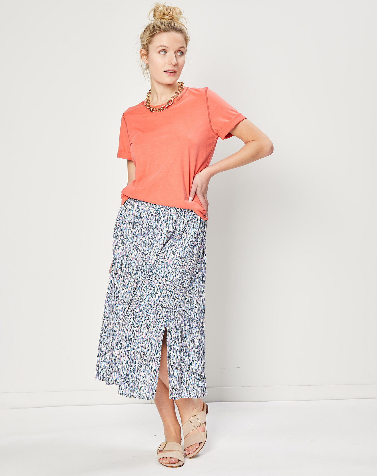 Esprit Jupe Portefeuille midi imprimée bleue
