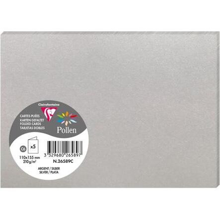 Paquet de 5 cartes pliées Pollen 110x155mm 210g/m2 - Argent