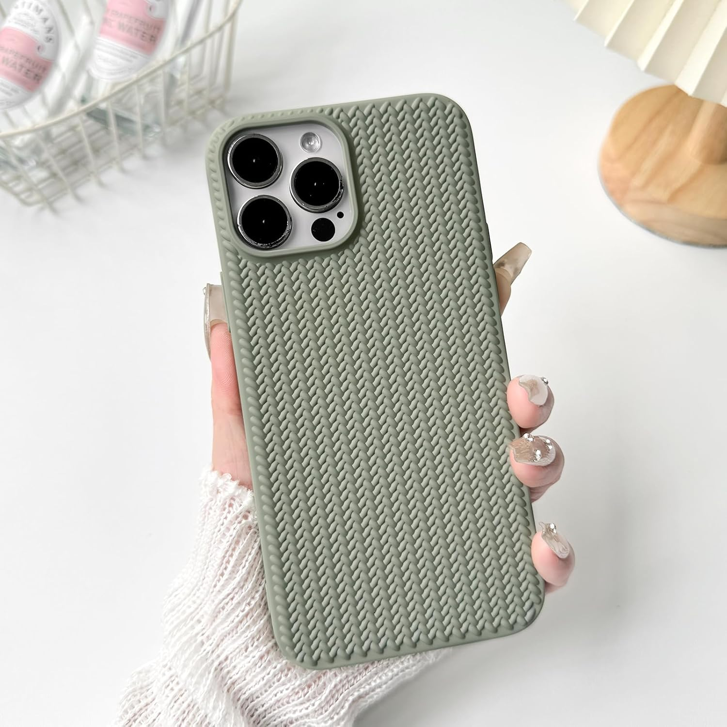 iPhone 16 Pro Max Gummi Case Schutzhülle Strickmuster - Grün (Matt)