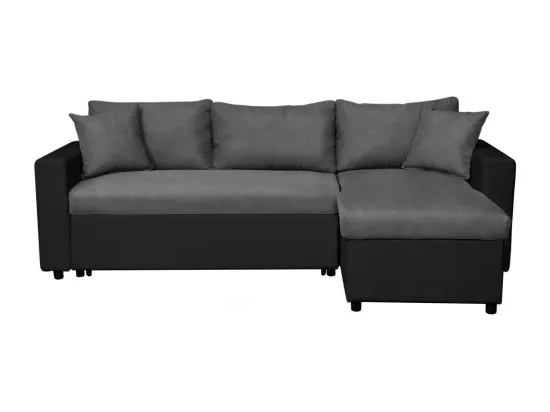 Canapé d'angle 4 places Convertible et Réversible Maria en simili et microfibre - Gris/Noir - L227 x P146 x H81cm - Loungitude