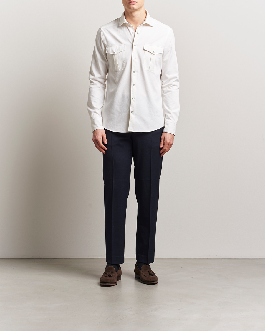 Stenströms Slimline Double Pocket Shirt White
