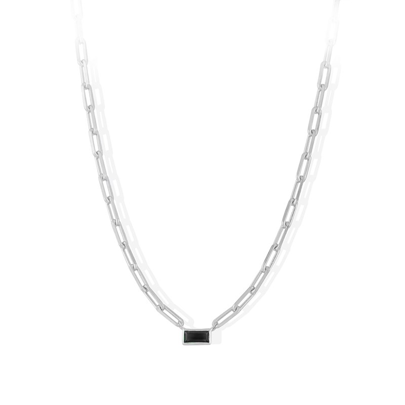Collier Chaine En Argent Pierre Spinelle Noire
