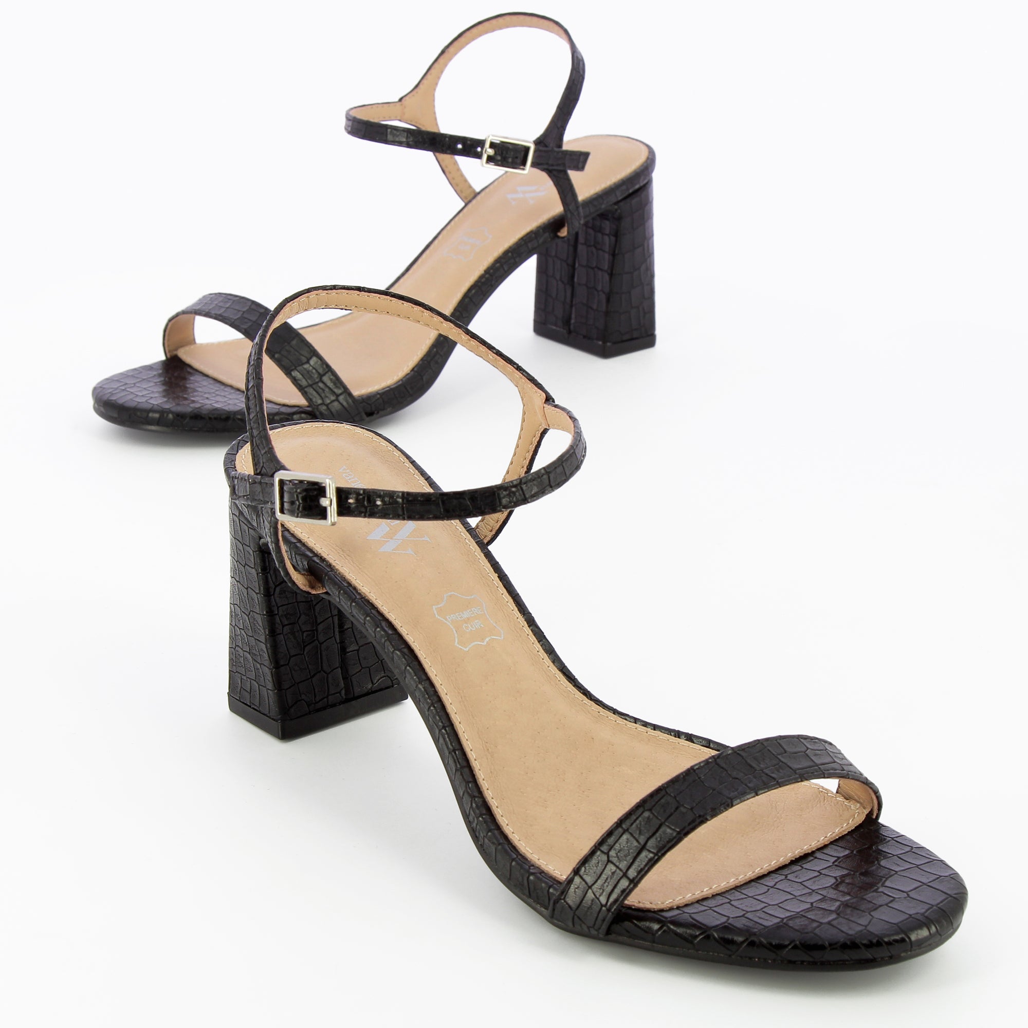 Sandales à talon, Compensées-Sandales à talon Tessa noires effet croco