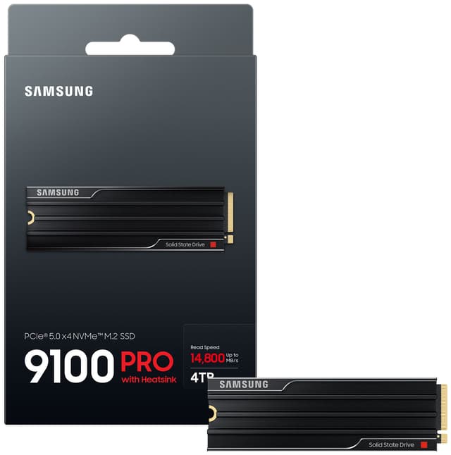 Samsung 9100 Pro intern SSD med køleplade (4TB)