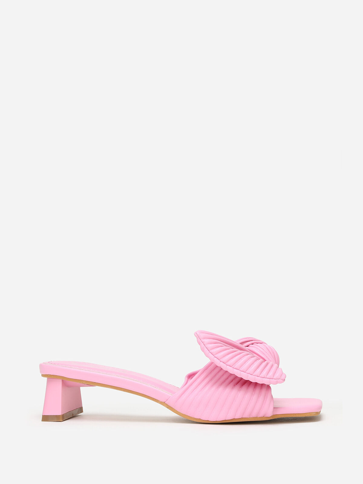 Mules à talon et nœud plissé- Fuchsia