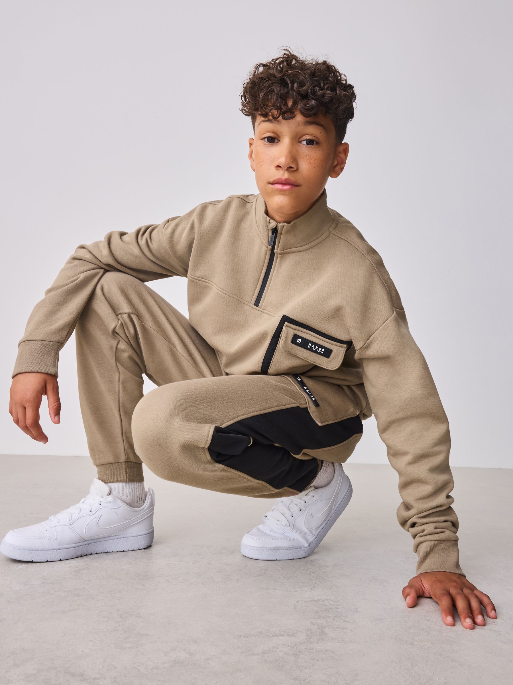 Pastelgeel - Baker by Ted Baker Funnel sweatshirt met ritssluiting en trechterkraag en joggingbroek