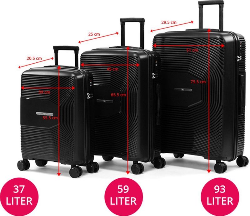 Milanoro - Kofferset - Lichtgewicht - Zwart - Polypropyleen - 360° Wielen & TSA-slot