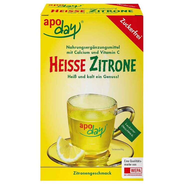 Apoday Heiße Zitrone Vitamin C und Calcium ohne Zucker Pulver, 10X10 g