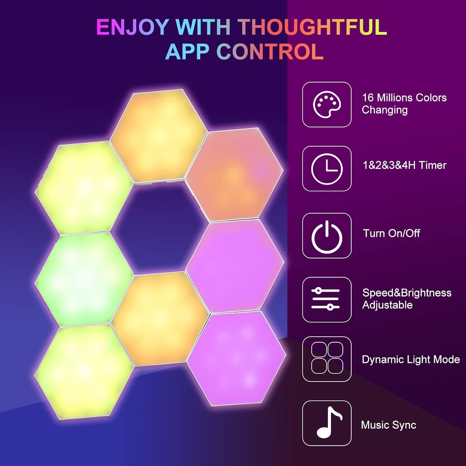 (6er Set) LED Panels Modulierbare USB Hexagon Wand Lampen inkl. Fernbedienung / App Steuerung (iOS/Android) - Bunt