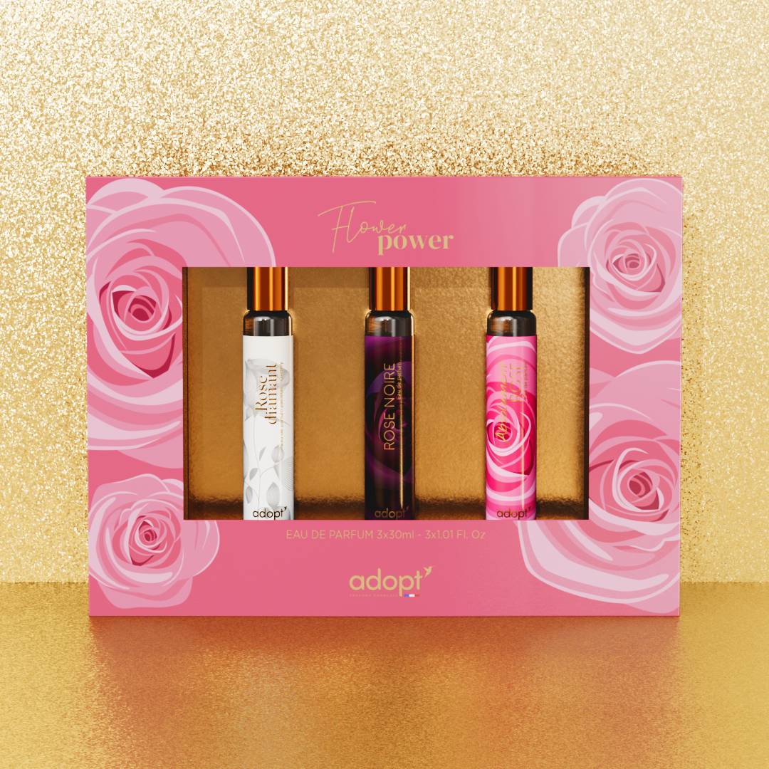 Flower power - Coffret 3 eaux de parfum Rose noire 30ml + Rose diamant 30ml + Absolument rose 30ml