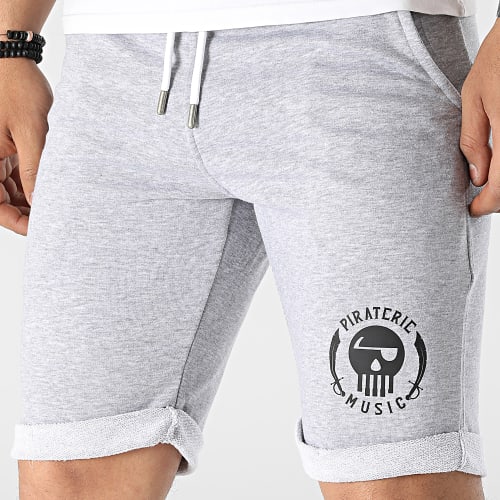Short Jogging Logo Gris Chiné Noir