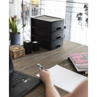 Module de classement STONE, A5, 3 tiroirs, PP, noir