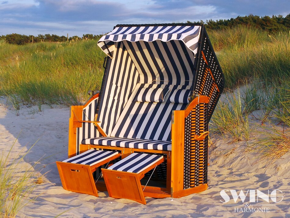 Swing&Harmonie LED - Strandkorb XXL - 118cm inkl. Abdeckcover Volllieger Ostsee Sonneninsel Rattan Möbel Polyrattan - versch. Ausführungen