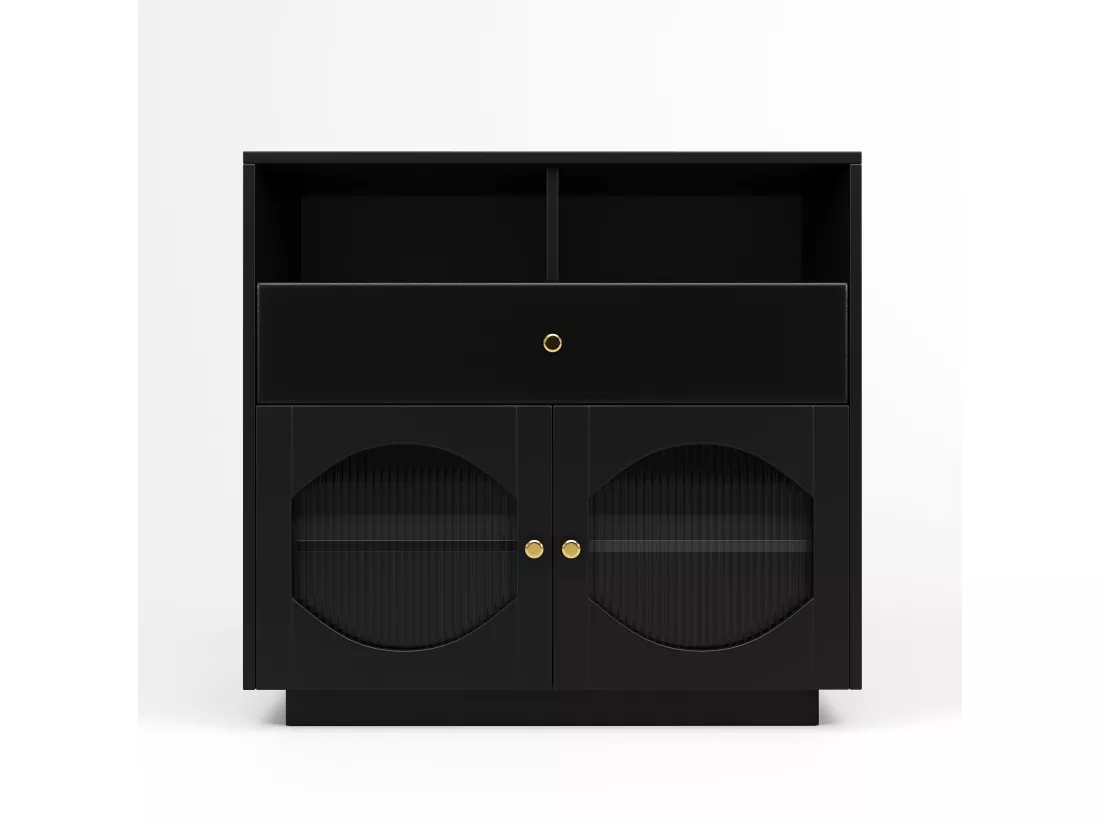 Buffet multifonctionnel noir avec porte en verre de luxe,d100cm×h90.5cm