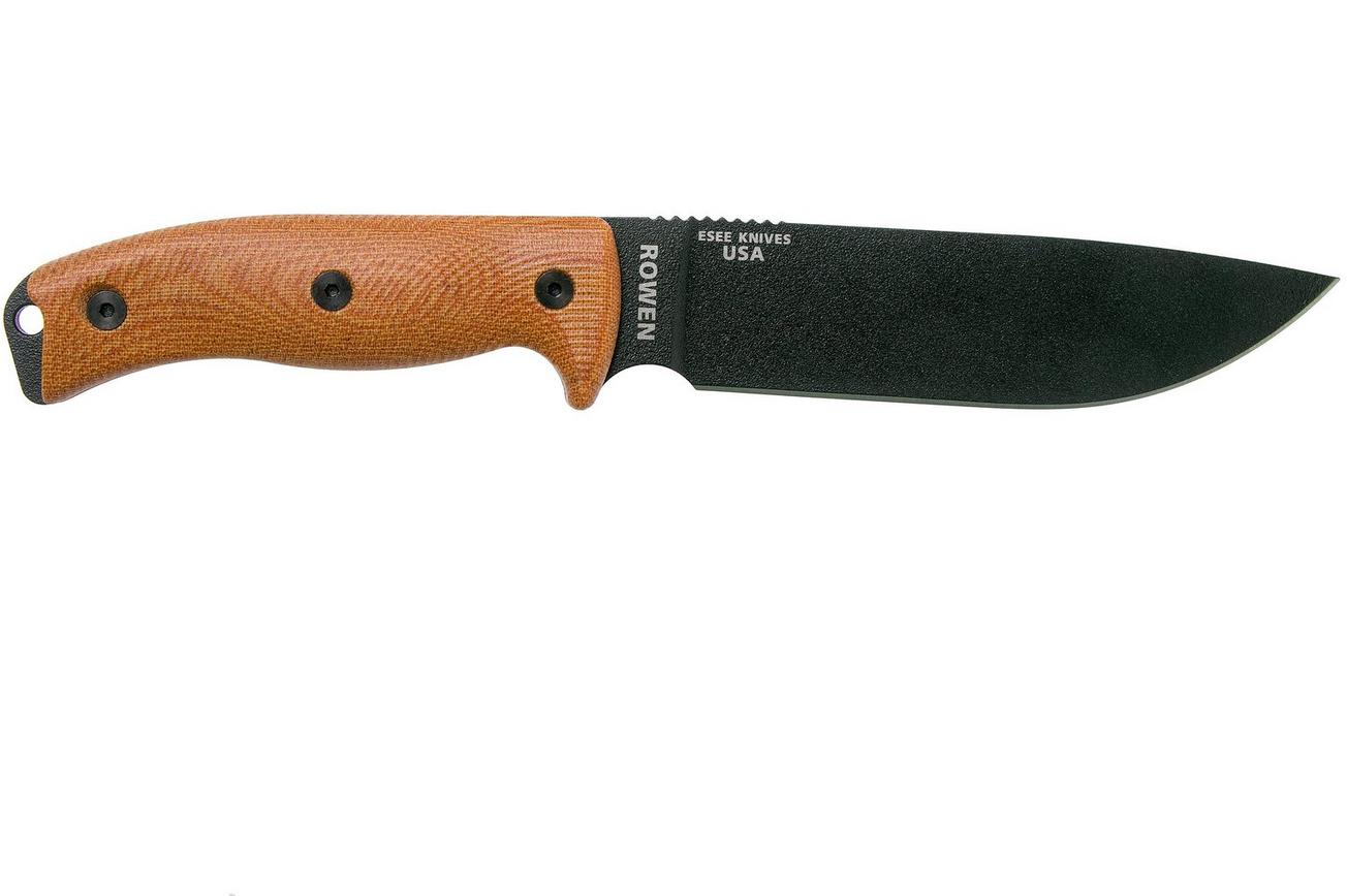ESEE Model 6 Black Blade 3D Natural Canvas Micarta survivalmes 6PB-011 zwarte schede   clip plate