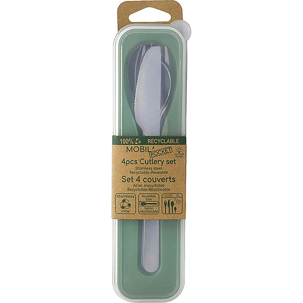 Set de 4 couverts et boite de rangement vert - AMEFA