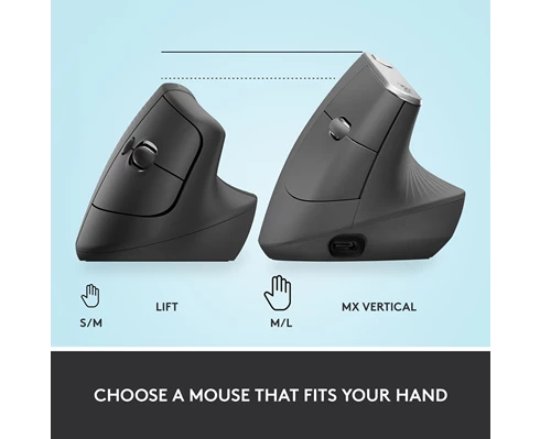 Logitech Lift Vertical Ergonomic Mouse - GRAPHITE / BLACK