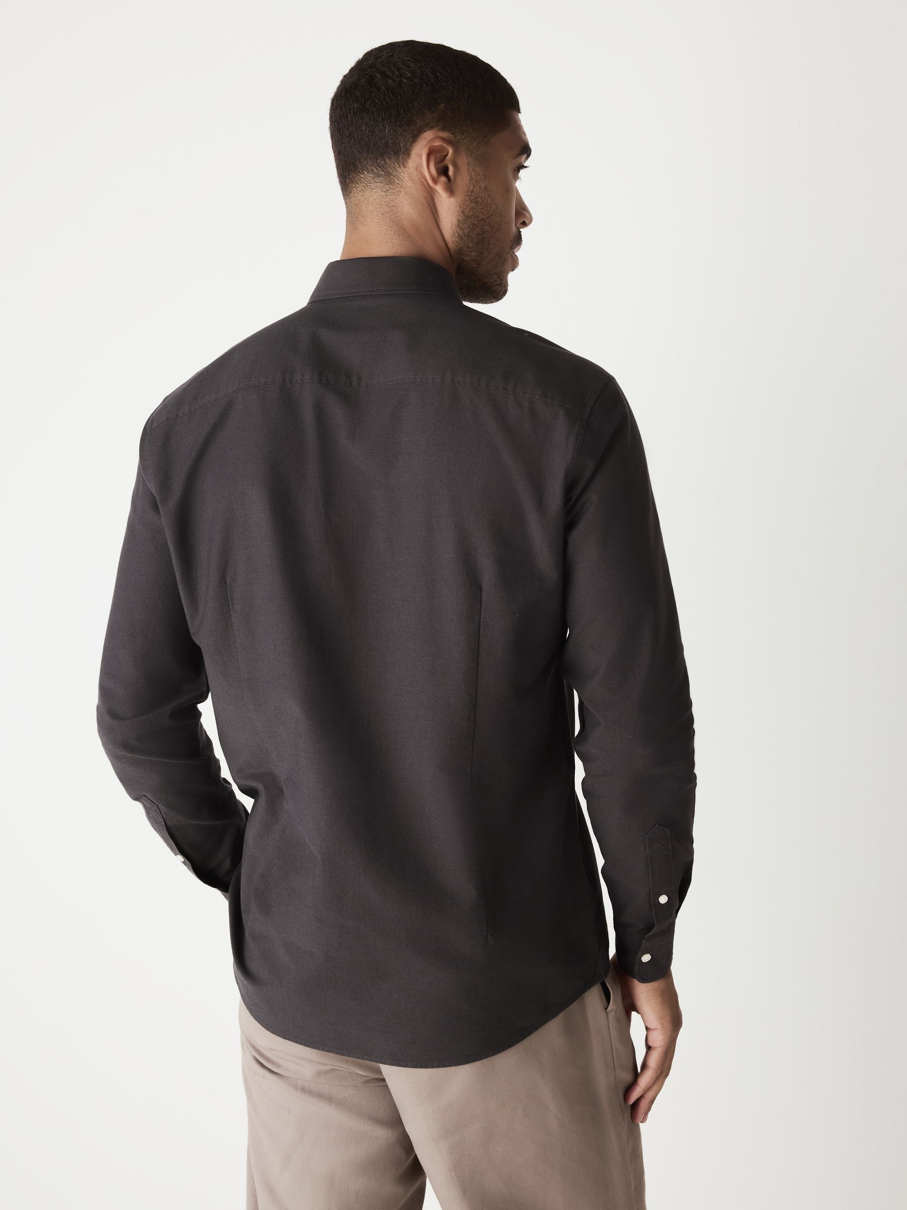 Antraciet - Slim Fit - Oxford-hemd met lange mouwen