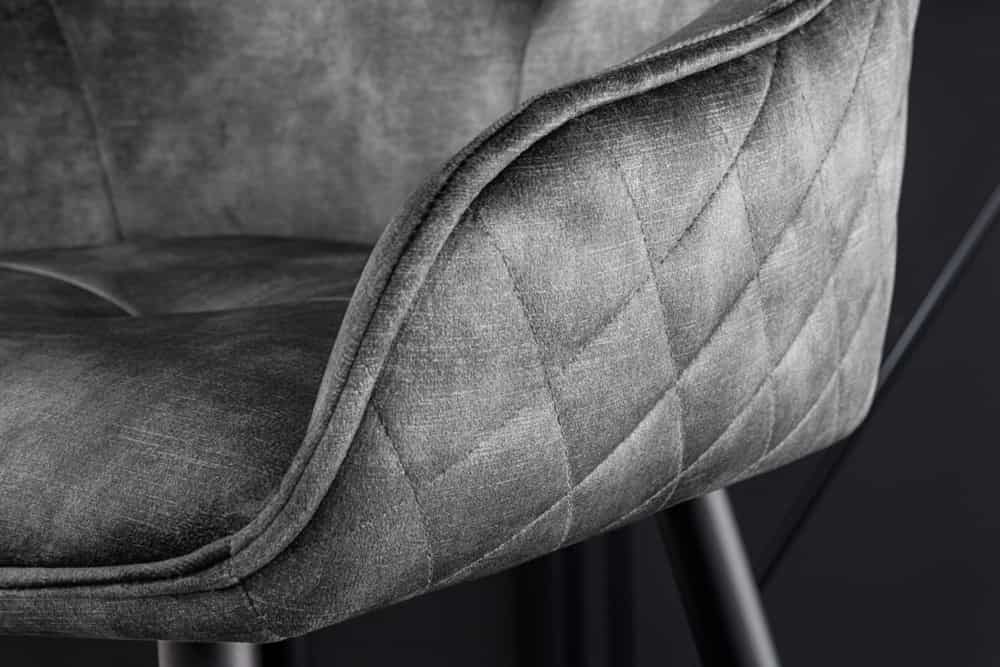 Design Barhocker EUPHORIA grau Samt schwarze Metallbeine Barstuhl mit Lehne