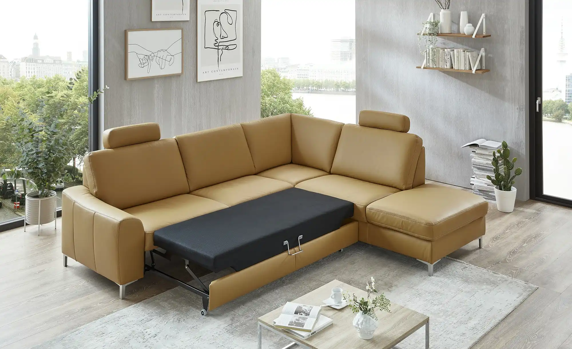 meinSofa Ecksofa mit Sitz und Rückenlehne aus Echtleder Lea