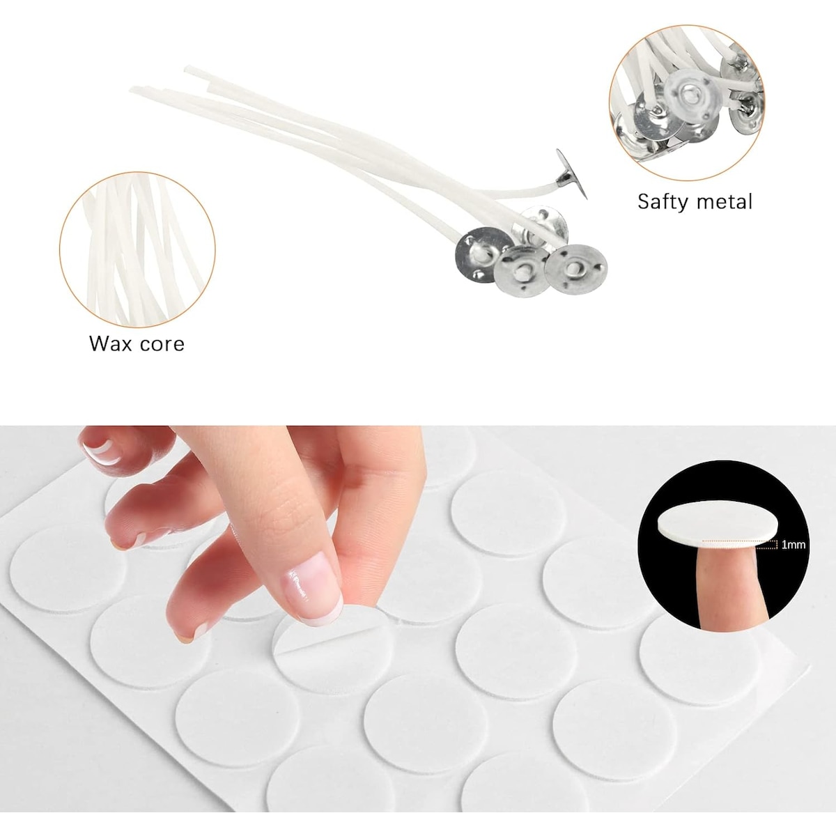 100-delers bomullslysveker med metallfliker Wicks-klistremerker for stearinlys DIY 20 cm