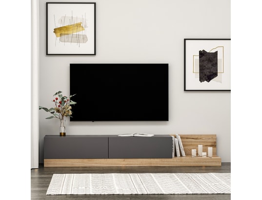 CONCEPT1 - Meuble TV Majör - Anthracite, Noyer 180 x 30 x 37