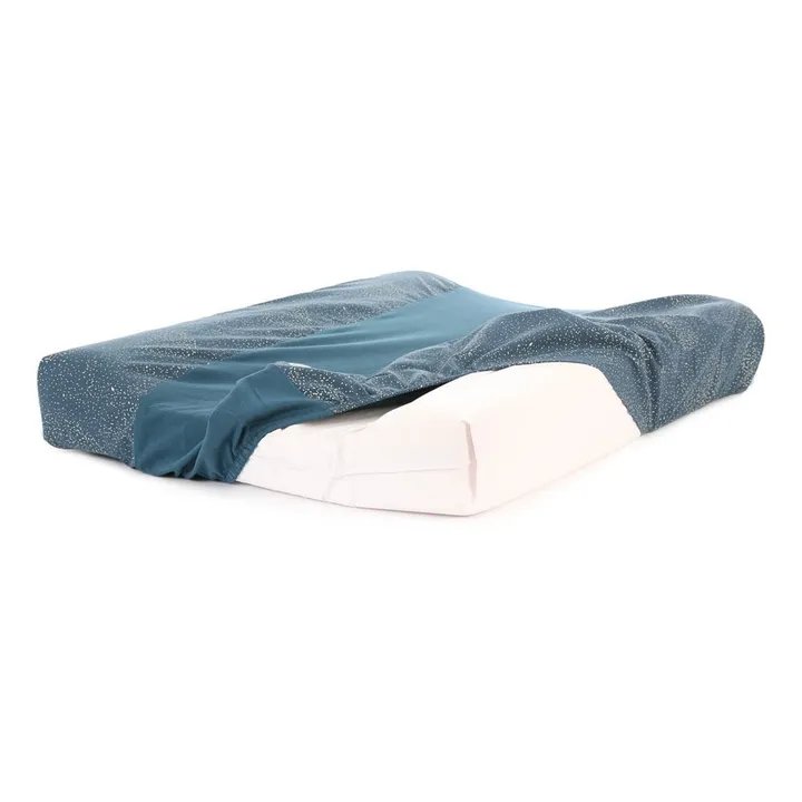 Nobodinoz Housse de matelas à langer Calma Bubble en coton bio | Bleu nuit