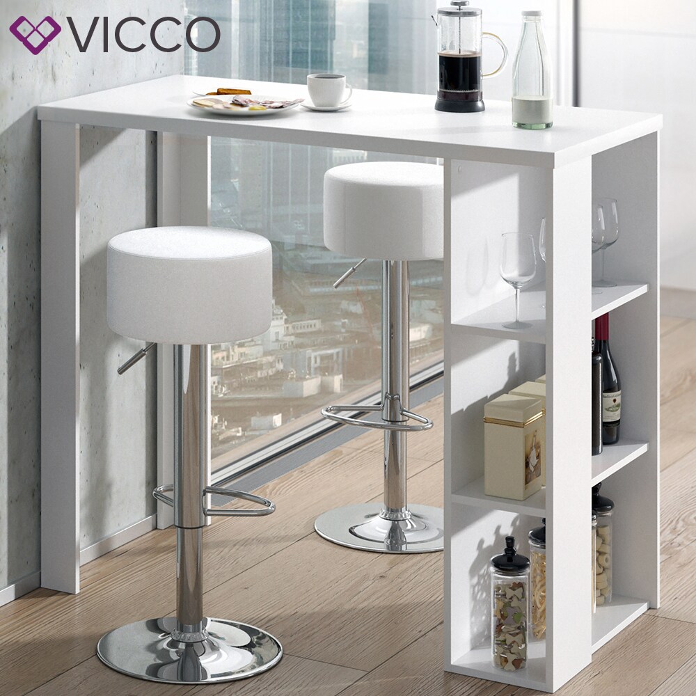 VICCO Bartisch NOEL Tresentisch Weiß Schwarz Ablagefächer 120 x 105,6 x 60 cm inkl. Barhocker